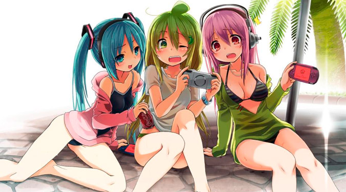 Chicas anime jugando PSP