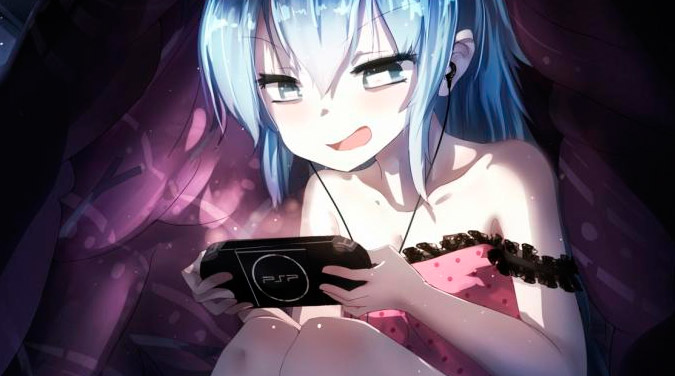Chica anime jugando PSP